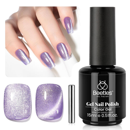 Beetles Purple Cat Eye Gel Polish, 15ML Purple Cat Eye Glitter Gel Polish with Magnet Soak Off UV Shimmer Velvet Gel Twilight Lavender Series French Nail Art Design Manicure Gifts for Women-Velvo Beauty
