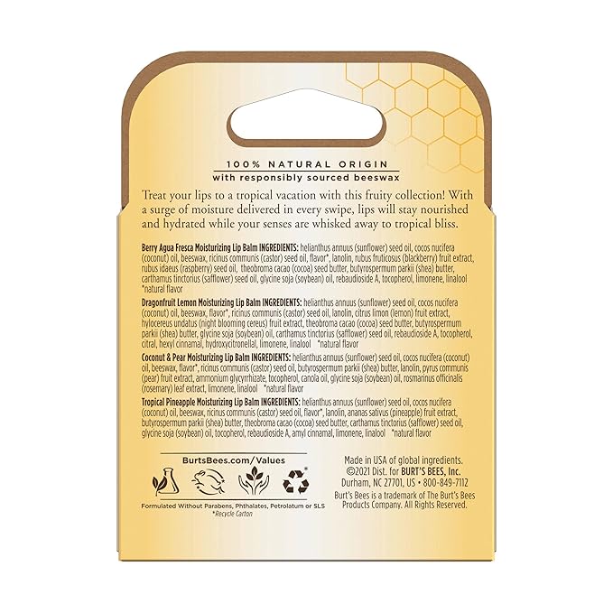 Burts Bees Tropical Assortment Lip Balm, 0.6 OZ-Velvo Beauty