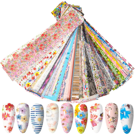 WOKOTO 300 Sheets Nail Foils Transfer Nail Art Holographic Flower Rose Solid Nail Art Foil Sheets, 1 Set for All Various Designs Nail Transfer Foil for Women Girls Nails-Velvo Beauty