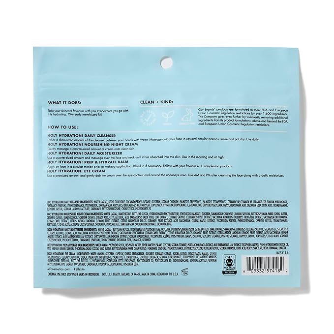 e.l.f. Jet Set Hydration Kit, Travel Friendly Hydrating Skincare Set, Face Cleanser, Balm, Moisturizer, Eye Cream & Night Cream, Vegan & Cruelty-Free-Velvo Beauty