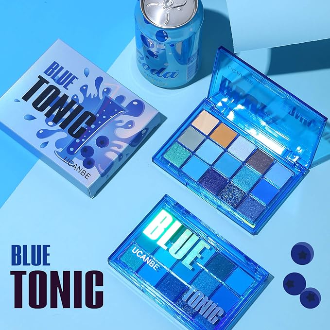 UCANBE Bright Neon Eyeshadow Makeup Palette-15 Shades High Pigmented Purple Blue Yellow Shimmer Matte Glitter Metallic Eyes Shadow Colorful Vibrant Creamy Make Up Pallets Kit - Blue Tonic…-Velvo Beauty