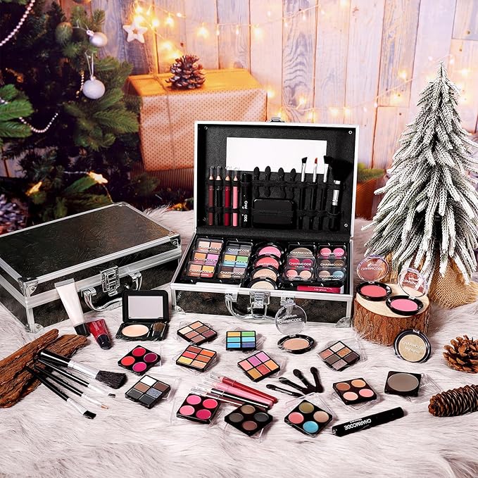 Makeup Kit for Teen Girls & Women Full Kit, Beauty Train Case with Starter Cosmetics Set, Make Up Valentine's Day Gift Box with Eyeshadow,Lipgloss,Highlight,Blush,Lip&Eye Pen,Brush & More(GoldenBrown)-Velvo Beauty