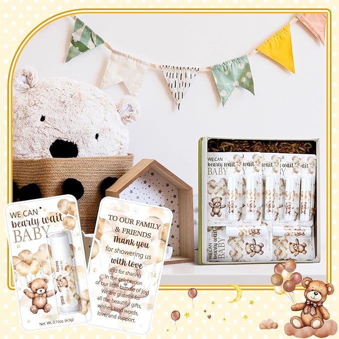 30 Pack Bear Baby Shower Party Gifts Favors Gifts Bulk Lip Balms for Guests Woman Man Entertainment Neutral Gender Reveal Favors Baby Shower Prizes Souvenirs Baby Gift Bags Stuffers-Velvo Beauty