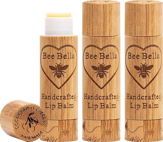 Bee Bella Lip Balm, Cherry, 3 Pack - Hydrating, Moisturizing Lip Care, 100% Natural, Original Organic Beeswax with Vitamin E, Handmade in USA-Velvo Beauty
