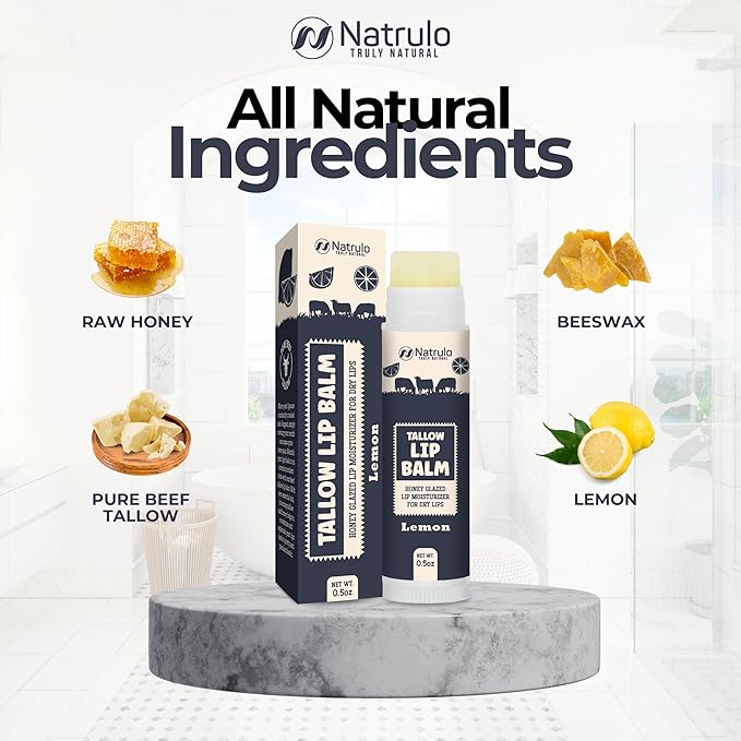 Beef Tallow Lip Balm – Natural Tallow Beeswax Chapstick – Hydrating Moisturizer Grass Fed Bison Tallow Balm Lip Care – Soothes Chapped, Dry Lips, Sensitive Skin – Long Lasting & Vitamin Rich USA-Made-Velvo Beauty