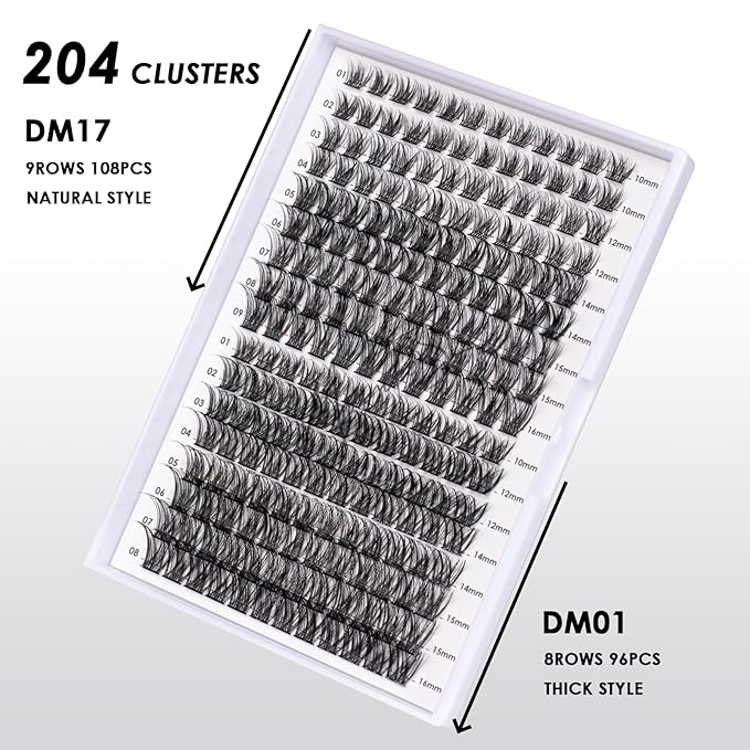 Lash Clusters 204 Pcs Individual Lashes Clusters Eyelash Extensions False Eyelashes DIY Lash Extension Kit Reusable False Eyelashes Natural Look Mix 10-16mm C D Curl(DM01+DM17)-Velvo Beauty