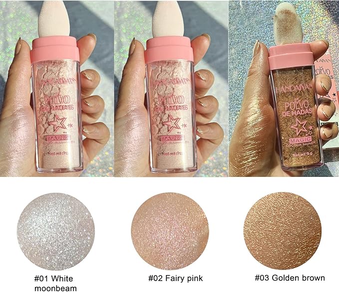 Polvo De Hadas - Body Glitter Highlighter Powder Fairy Stick for Makeup Shimmer and Shine High Gloss Blush Contour Powder Makeup - Sparkle Patting Powder for Hair Face Eyes Body-Velvo Beauty
