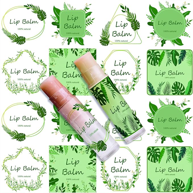 CRASPIRE Lip Balm Labels 80pcs Homemade Lip Balm Labels 2” Clear Lip Balm Labels for Tubes Printable Waterproof Lip Balm Stickers Labels for Lip Balm Handcream Candle Container（Leaves-White Green）-Velvo Beauty