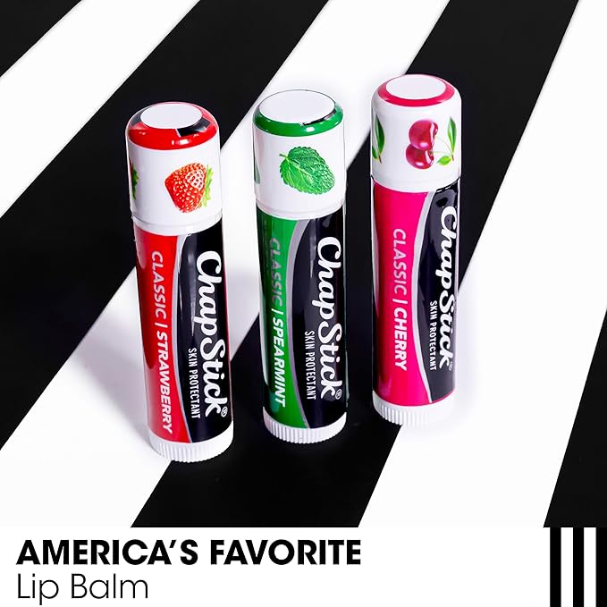 ChapStick Lip Care Set, Classic Collection 3-Pack – Spearmint, Cherry, and Strawberry Lip Balm, 0.15 Ea-Velvo Beauty