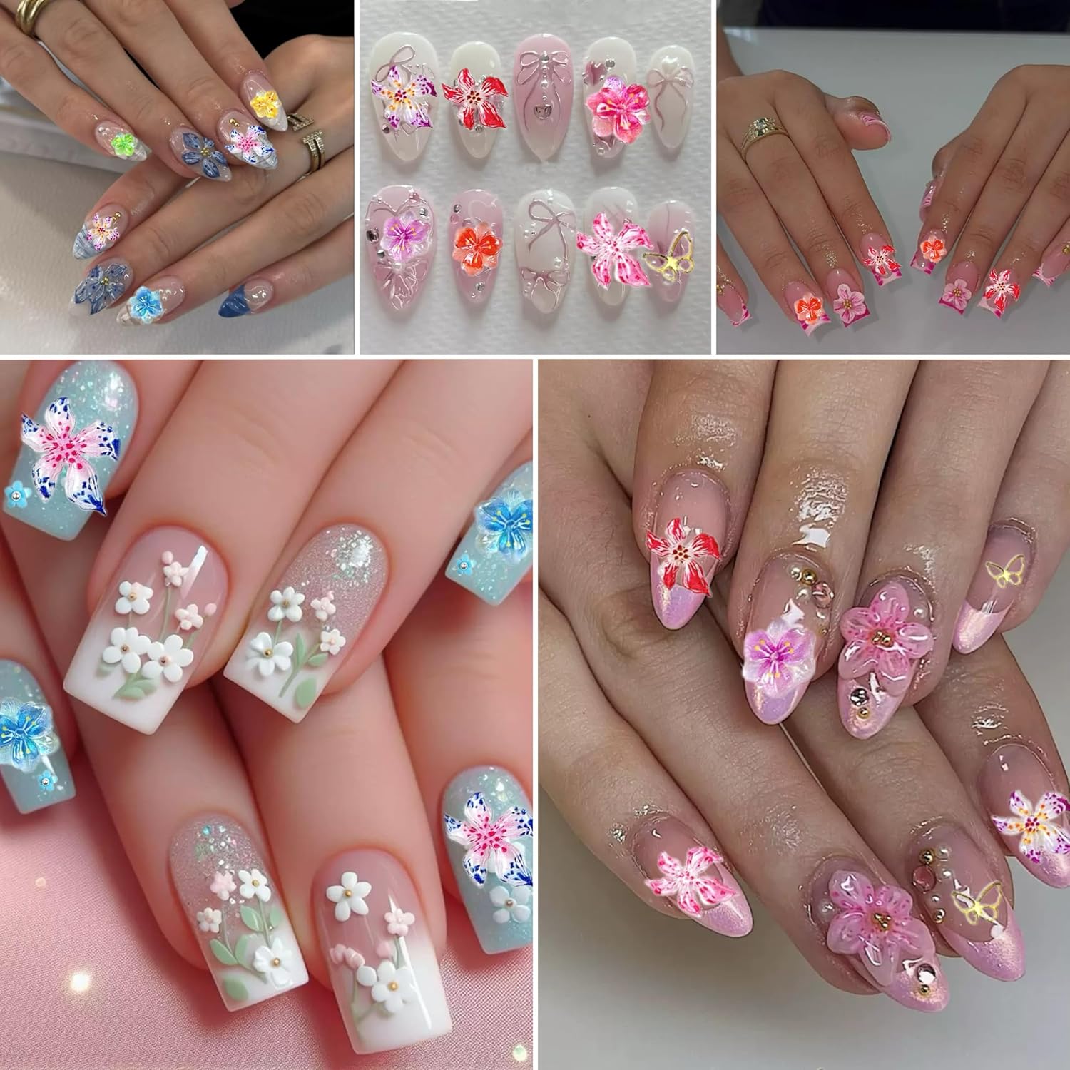 Flower 3D Nail Charms and Gems, Cute Hawaii Flowers Nail Art Charms, Gold Butterfly Nail Rhinestone and Charms,White Flatback Pearls Nail Charms Y2K Kit-Velvo Beauty