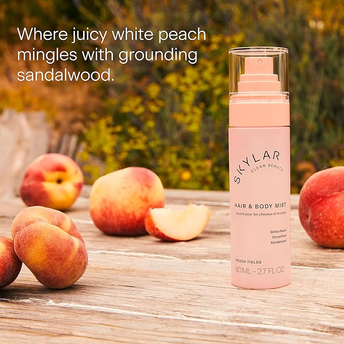 Skylar Peach Fields Hair & Body Mist | Hypoallergenic & Clean Fragrance | Vegan, Cruelty Free, and Safe For Sensitive Skin | 80 ML, 2.7 Fl Oz-Velvo Beauty