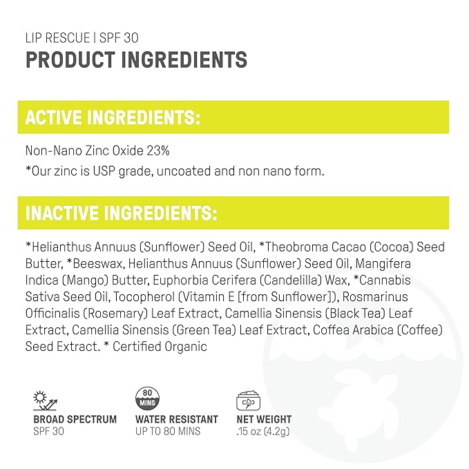 Raw Elements Organic Outdoor Sunscreen Lip Balm Rescue - SPF 30, UVA-UVB Protection, Reef-Safe, Non-Nano Zinc, Water Resistant, 0.15 oz (Pack of 1)-Velvo Beauty