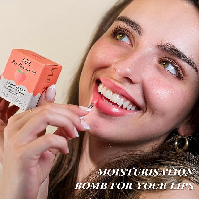 ANAI RUI Lip Balm Mask & Lip Scrub Set, Lip Care Kit, Overnight Lip Treatment with Lip Sleeping Mask & Sugar Lip Exfoliator Scrub, Lip Moisturizer for Dry, Chapped, Dark Lips, Reduce Fine Lines, Peach-Velvo Beauty