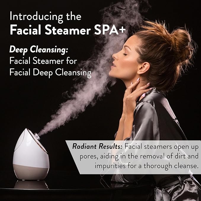 Facial Steamer SPA+ by Microderm GLO - Best Professional Nano Ionic Warm Mist, Home Face Sauna, Portable Humidifier Machine, Deep Clean & Tighten Skin, Daily Hydration for Maximum Serum Absorption-Velvo Beauty