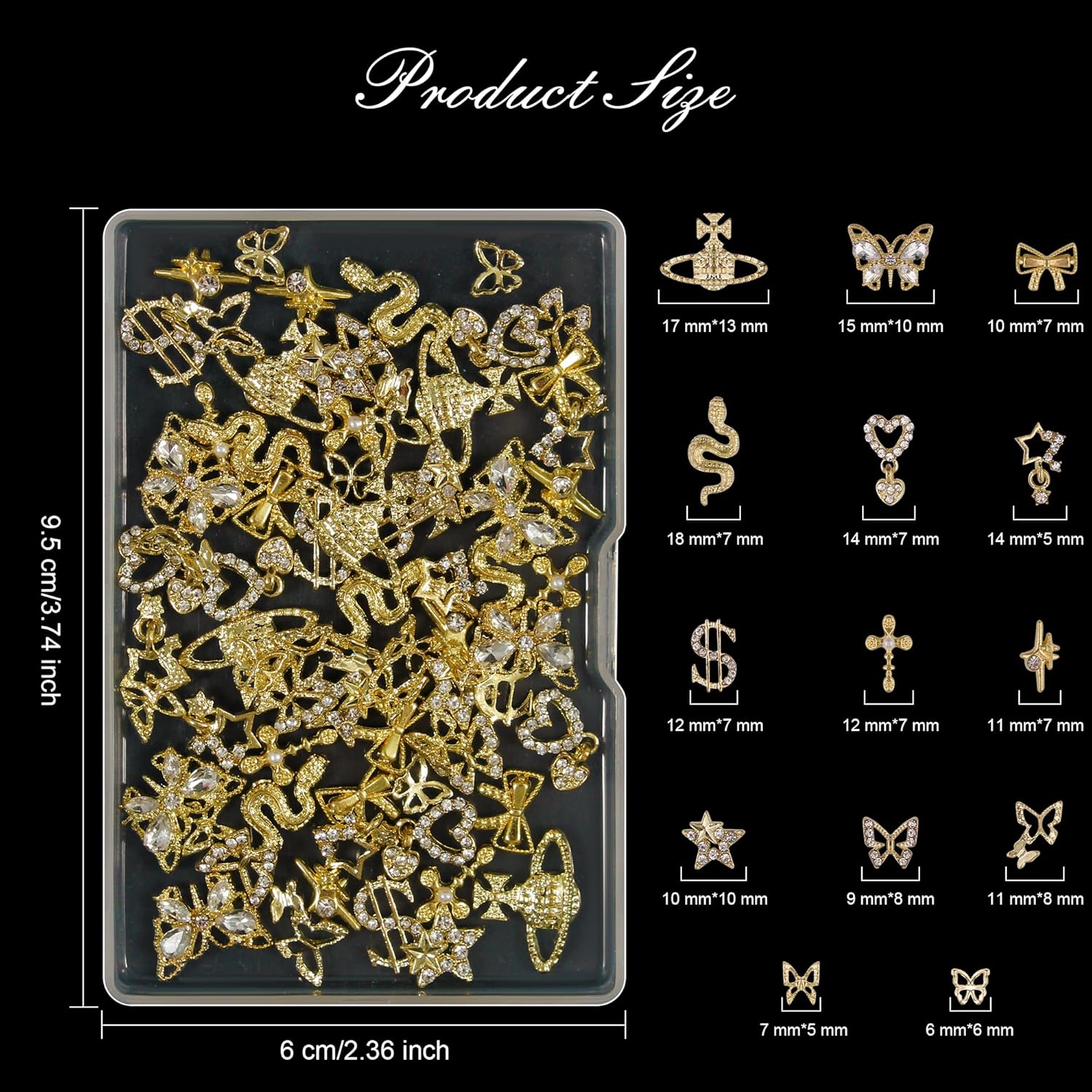 Artdone Nail Art Studs Kit, 3D Gold Cross Nail Charms and Diamond Butterfly Gems Bulk Nail Jewels Shiny Star and Moon for DIY Professional Manicures Decoration-Velvo Beauty