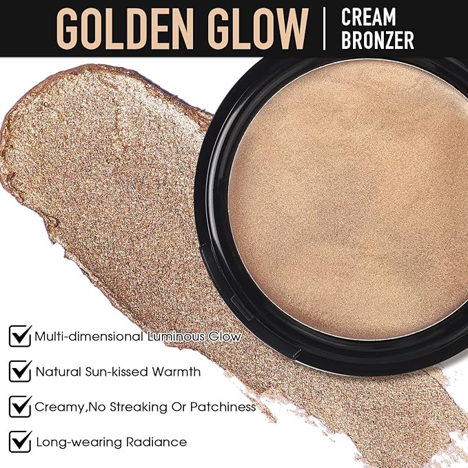 UCANBE Cream Bronzer for Face & Body, Natural Golden Sun-Kissed Glow Highlighter, Luminous Buildable Coverage for Long Lasting Bronzed Glow, Lightweight Brighten Contour Multi-Use Makeup Palette-Velvo Beauty