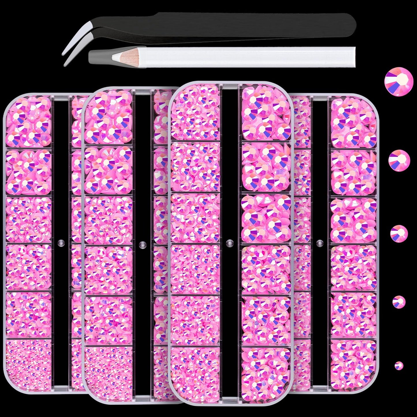 7000PCS Resin Rhinestones with Tweezers for Crafting, 2/3/4/5/6mm Flatback Jelly Rhinestones, 4 Box Pink AB Non Hotfix Crystal Gems for DIY Crafts Mugs Tumblers Clothes Makeup Nail-Velvo Beauty