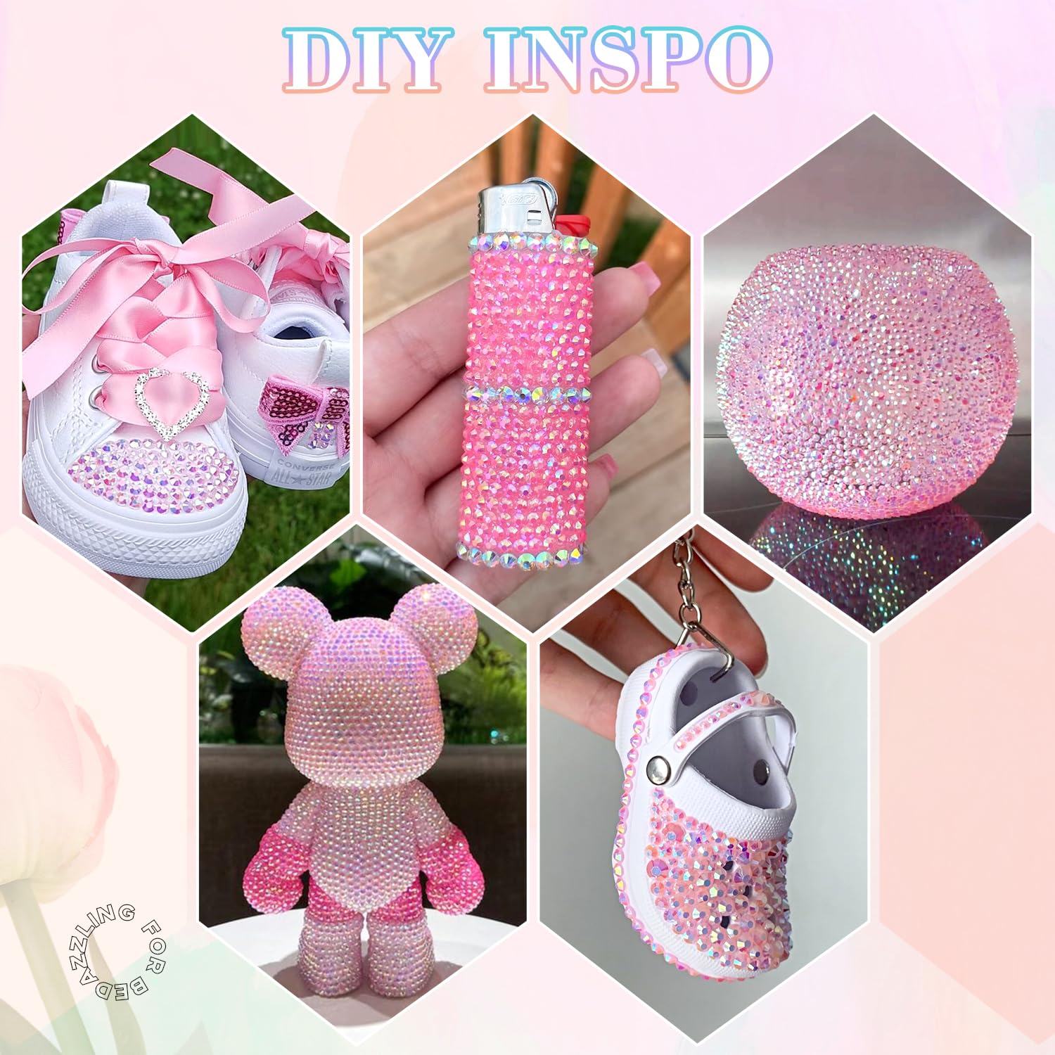 30000Pcs Resin Light Pink AB Rhinestones for Bedazzling Crafting with b7000 Jewelry Glue, Bulk Flatback Gems Bedazzler Kit for Crafts Clothes Shoes Fabric Nail Diamond Art, Assorted Size 2/3/4/5/6mm-Velvo Beauty