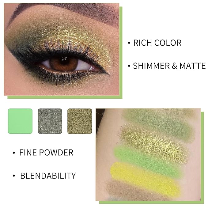Erinde 9 Colors Eyeshadow Palette, Matte Shimmer Glitter Eye Shadow Palette Makeup, Highly Pigmented Long Lasting Waterproof, Natural Neutral Nude Eyeshadow Make Up Pallet, Yellow Green-Velvo Beauty
