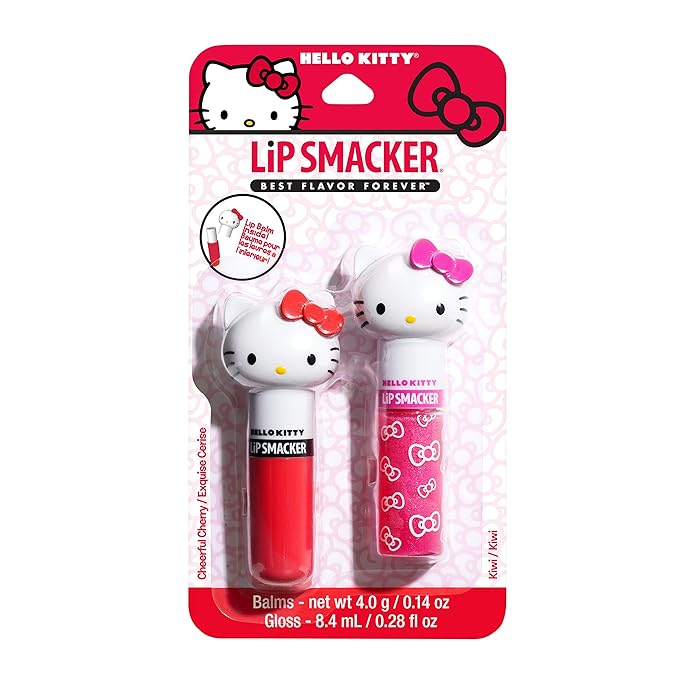Lip Smacker Lippy Pals Swirls, Sanrio Hello Kitty, Flavored Moisturizing & Smoothing Soft Shine Lip Balm, Hydrating & Protecting Fun Tasty Glossy Finish, Cruelty-Free & Vegan - Cheerful Cherry, Kiwi-Velvo Beauty