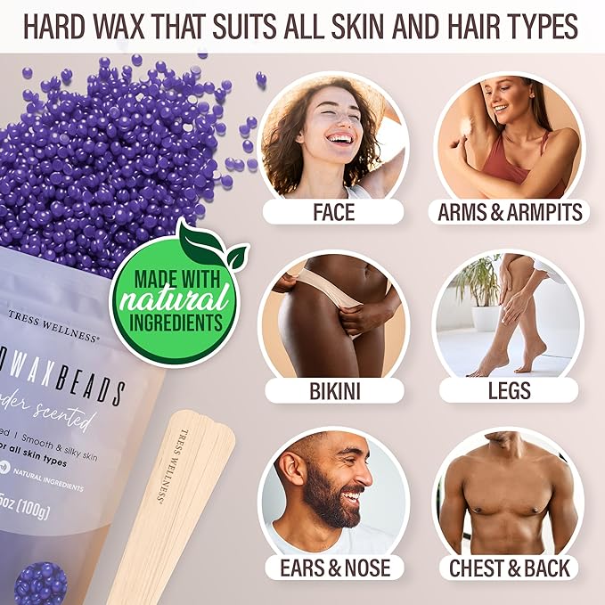 Tress Wellness Waxing Kit for Sensitive Skin – Safe for Face & Skin, Prep & Aftercare Spray, Easy to Use – At-Home Kit for Face, Bikini, Brazilian & Full Body - Digital Display, Dusty Chocolate-Velvo Beauty