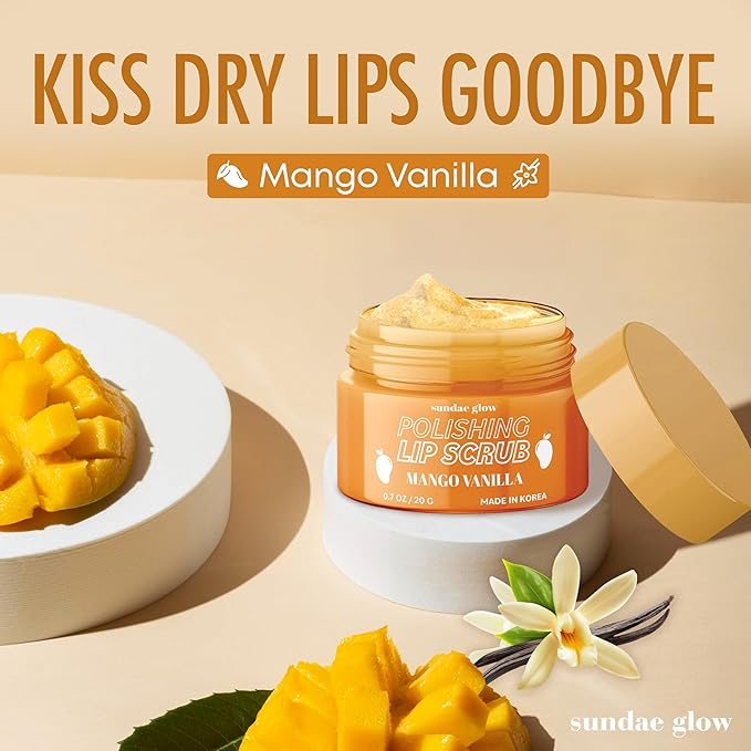 Mango Vanilla Lip Scrub - Dermatologist Tested, Anti-Aging, Korean Skin Care, Deep Exfoliation & Hydration - Smooth, Soft, Plump Lips - Clean Beauty, Vegan, Non-GMO - 1 Pack-Velvo Beauty