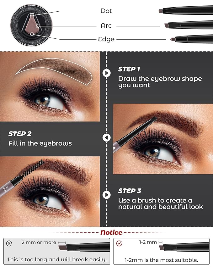 6Pcs Microblading Eyebrow Pencils Brown Waterproof Eye Brow Pencil w/Eye Brow Razor & Scissors Kit 0.5mm Ultra-Fine Tip Creates Hair-Like Strokes for Women Effortless Natural Brows-Velvo Beauty