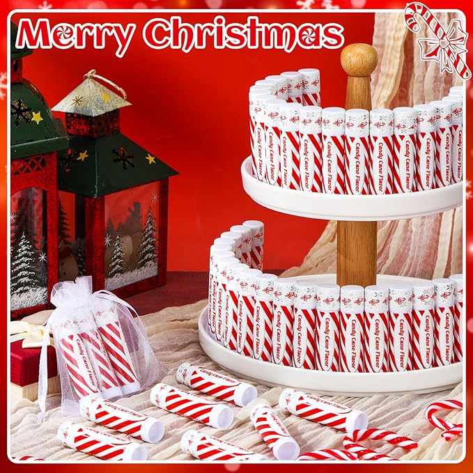 50 Pack Christmas Candy Peppermint Cane Lip Balms Bulk Holiday Flavor Collection Lip Balm Gifts Christmas Stocking Party Gifts Goodie Bags Stuffers for Women Men Staff Employee-Velvo Beauty