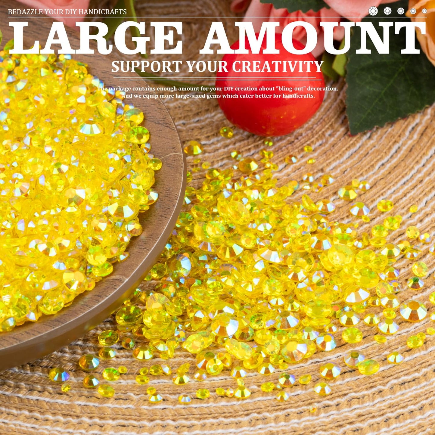 Resin Rhinestones Crafting, 2/3/4/5/6mm Flatback Jelly Rhinestones, 2 Boxes Transparent Lemon Yellow AB Non Hotfix Crystal Gems for Bedazzling Crafts Mugs Tumblers Clothes Makeup Nail-Velvo Beauty
