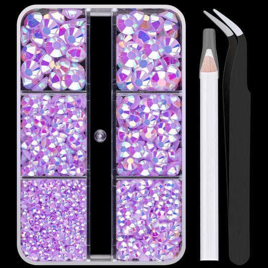 Resin Rhinestones Crafting, 2/3/4/5/6mm Flatback Jelly Rhinestones, 1 Box Lavender Purple AB Non Hotfix Crystal Gems for Bedazzling Crafts Mugs Tumblers Clothes Makeup Nail-Velvo Beauty