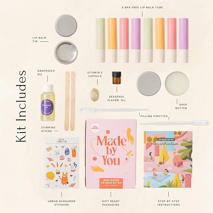 Shea Butter Lip Balm DIY Kit (Made in USA), Creates 10 Luxurious Lip Balms with EVERYTHING Included-Velvo Beauty
