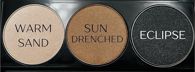 Metallic Shimmer Off White, Gold Bronze Brown, and Glitter Black Vegan Eyeshadow Trio Palette; Talc, Paraben & Cruelty Free-Velvo Beauty