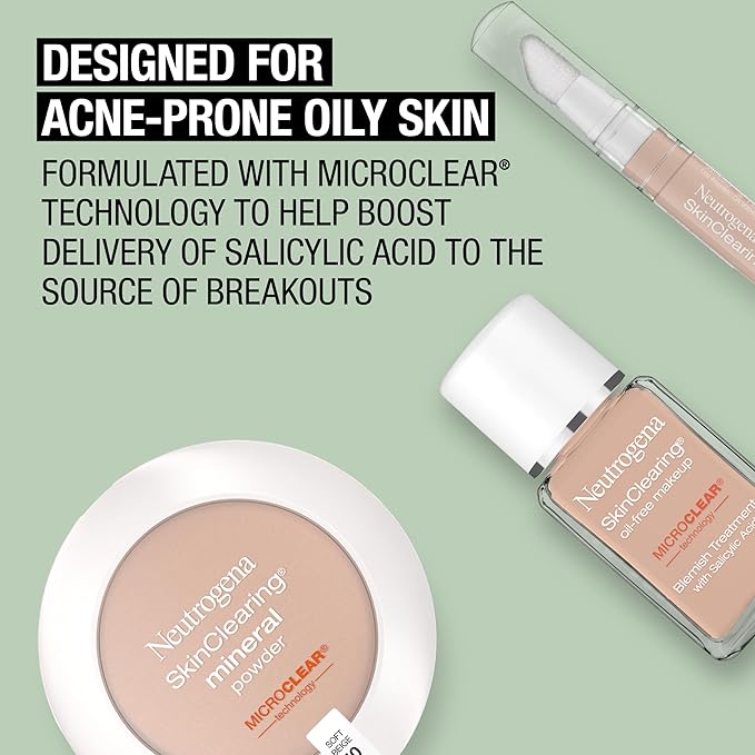 Neutrogena SkinClearing Mineral Acne-Concealing Pressed Powder Compact, Shine-Free & Oil-Absorbing Makeup with Salicylic Acid to Cover, Treat, & Prevent Breakouts, Chestnut 135,.38 oz-Velvo Beauty