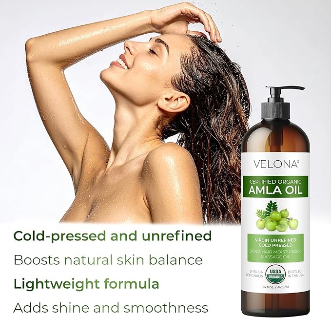 velona Amla Oil USDA Certified Organic - 16 Fl Oz | 100% Pure and Natural Carrier Oil | Extra Virgin, Unrefined, Cold Pressed-Velvo Beauty