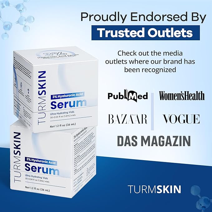 TURMSKIN® Hyaluronic Acid Serum Ampoules [ULTRA HYDRATING VIALS] - 3% Hyaluron Booster for Glass Skin & Anti Aging - 24 Hours Hydration - Soft PE Triple Hyaluronic Complex for Faceskin Repair & Renew-Velvo Beauty