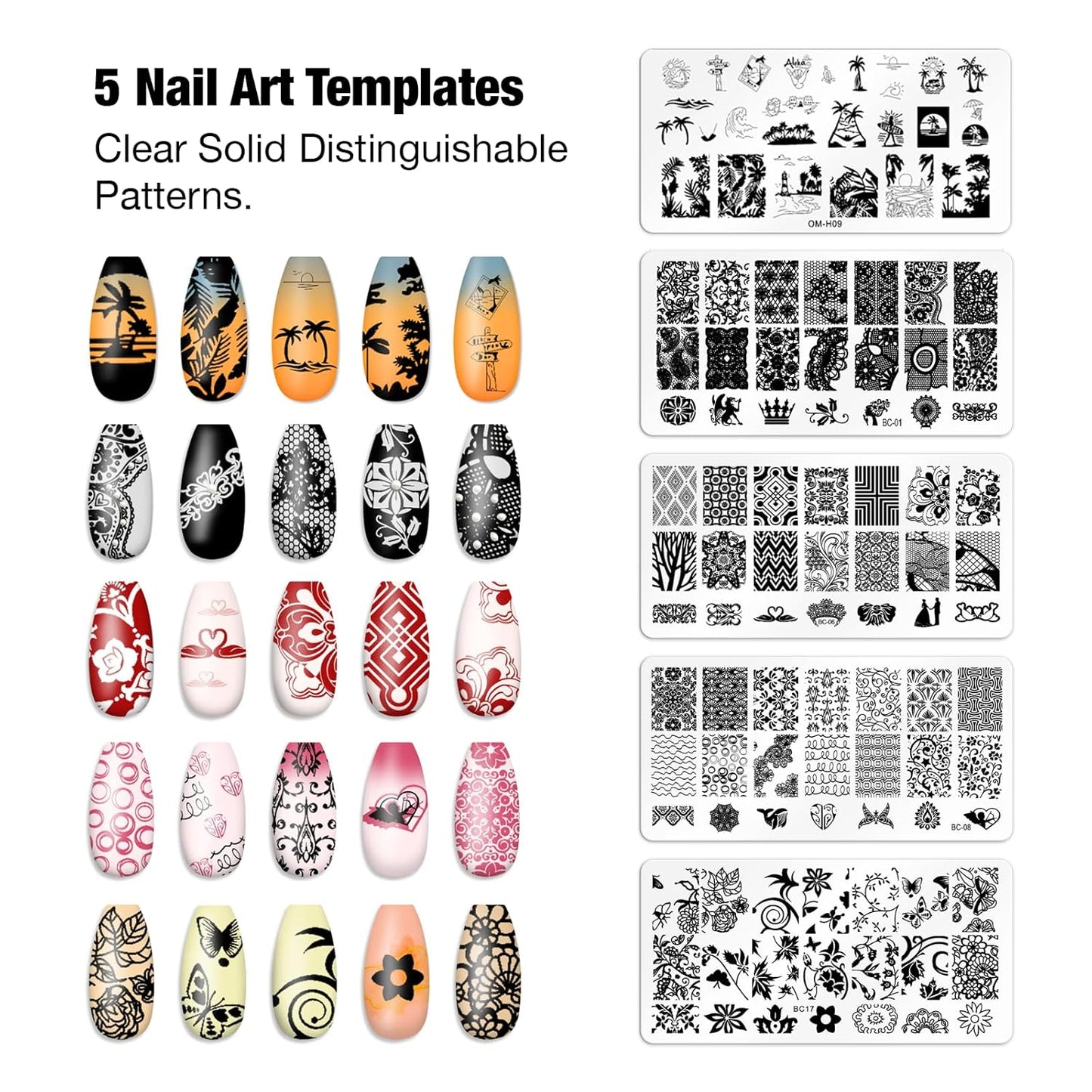 8PCS Nail Art Stamper Clear Silicone Nails Stamping Jelly with Scraper Transparent Visible Body DIY Manicure Nail Art Tool O-Velvo Beauty