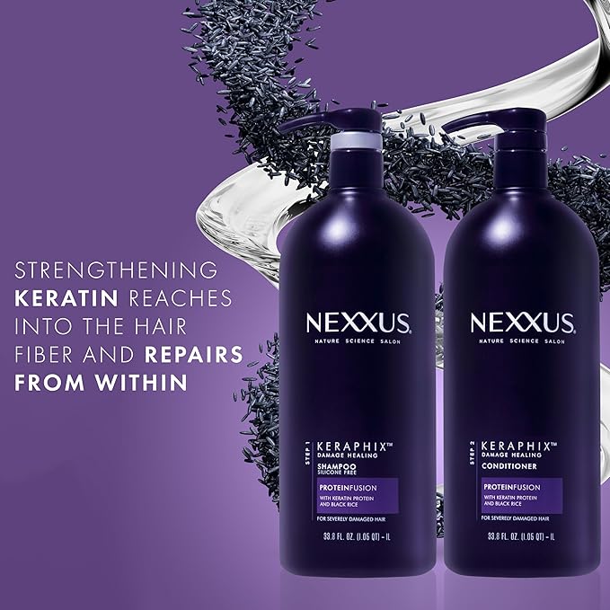 Nexxus Keraphix Shampoo With ProteinFusion for Damaged Hair Keratin Protein, Black Rice, Silicone-Free 33.8 oz-Velvo Beauty