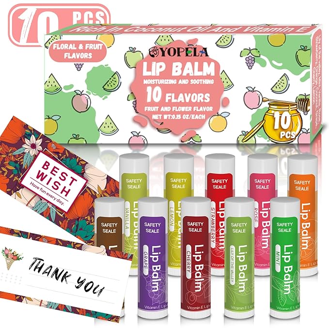 10 Pack Natural Lip Balm Bulk with Vitamin E and Coconut Oil Valentine's Day best choice - Moisturizing, Soothing, and Repairing Dry and Chapped Lips - 10 Flavors - Non-GMO-Velvo Beauty