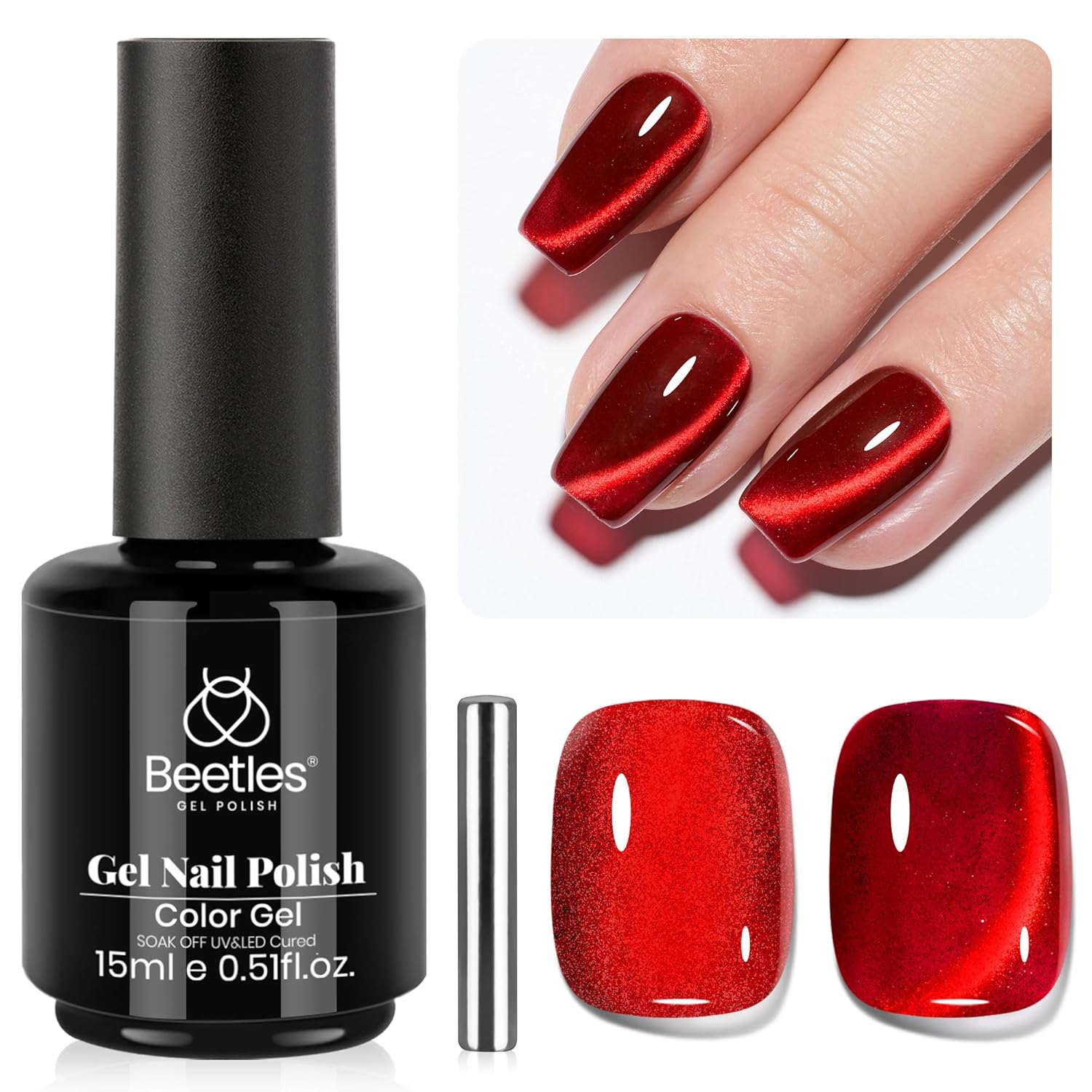 beetles Gel Polish Ruby Red Cat Eye Gel Nail Polish - 15ML Red Glitter Gel Polish Fall Nail Gel Magnetic Shimmer Effect Soak Off UV French Nail Art Design Salon DIY Manicure Gifts for Wome-Velvo Beauty