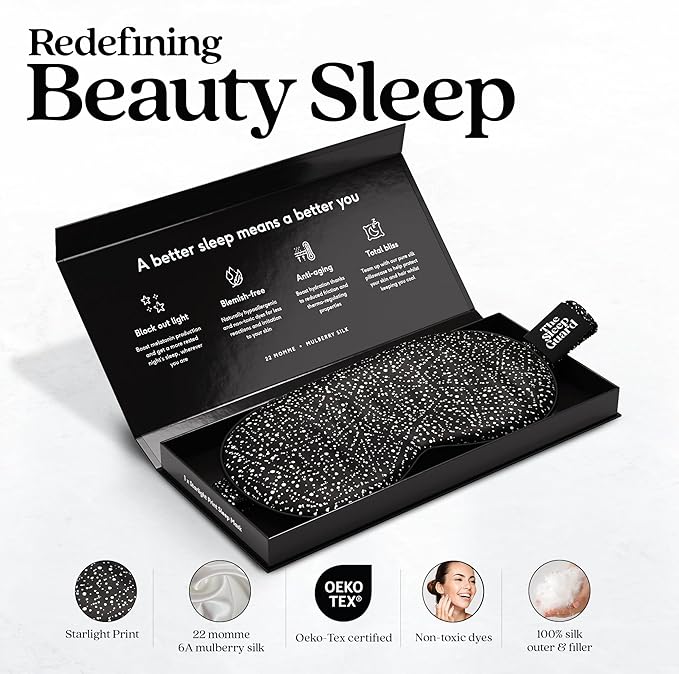 Pure Silk Sleep Mask [100% 6A Mulberry Silk, 22 Momme] Light Blocking Travel Essentials. Eye Masks for Sleeping. Black Oeko-Tex Blindfold. Eye Covers for Men & Women-Velvo Beauty
