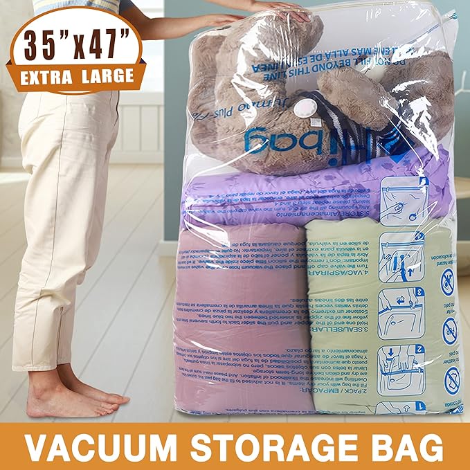 XXL Jumbo 47''X35'' Vacuum Storage Space Saver Bags Extra Large for Blanket, Bedding, Comforters (8 Pack)-Velvo Beauty
