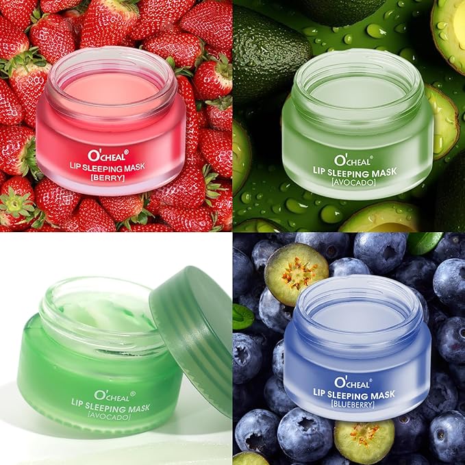 Lip Sleeping Mask Overnight Moisturizer Balm, Berry Lip Mask, Day and Night Repair Lip Balm for Improves Dryness Cracked, Moisturize Nourish Lip Scrubs Exfoliate Reduce Lip Lines (Avocado)-Velvo Beauty