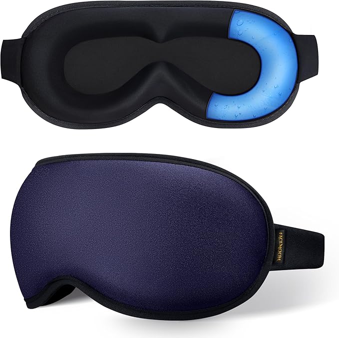 Cooling Gel 3D Sleep Eye Mask-Weighted Blackout Sleep Mask & Cold Compress for Dark Circles, Dry Eyes, and Puffiness - Comfortable, Eyelash-Friendly, Reusable for Relaxing Sleep -Blue-Velvo Beauty
