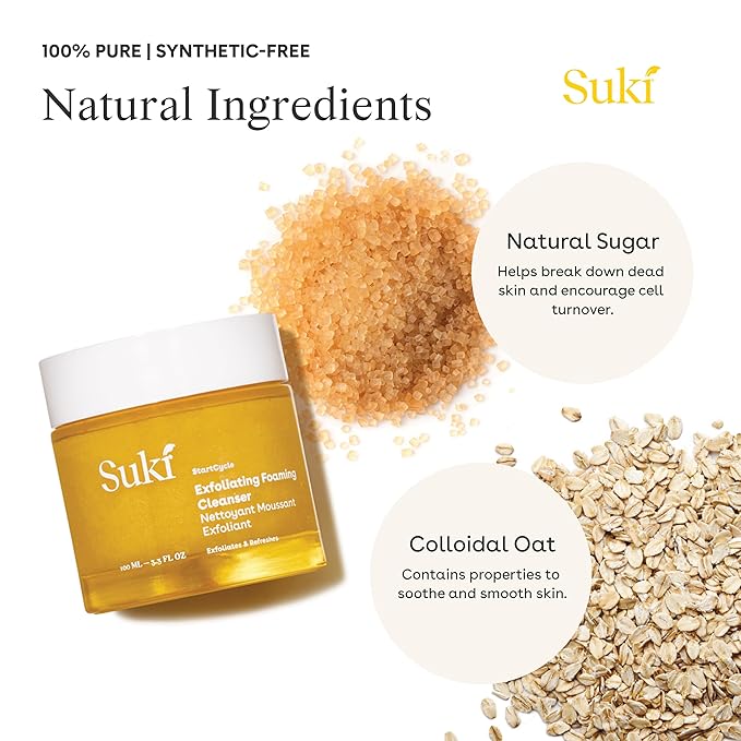 Face Scrub Exfoliating Face Wash | Suki Skincare Exfoliate Foaming Cleanser, Gentle Daily Scrub with Colloidal Oat & Raw Sugar, Natural Deep Pore Cleaner & Microdermabrasion Facial Exfoliator 3.38 oz-Velvo Beauty