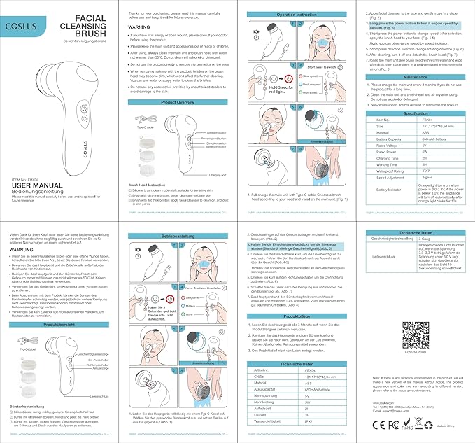 COSLUS Facial Cleansing Brush Face Scrubber: 3 in 1 Bi-Directional Electric Spin Brush for Removing Blackhead, Exfoliating, Massaging - Rechargeable Waterproof, 3 Adjustable Speeds for Men & Women-Velvo Beauty