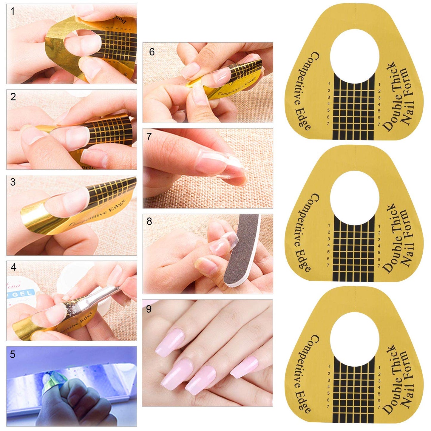 300 Pieces Acrylic Nail Form Sticker Nail Sculpting Forms Golden Horseshoe-shaped Nail Extension Forms for Builder Gel and Acrylic Nails-Velvo Beauty