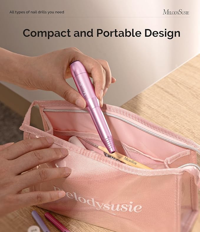 MelodySusie Portable Electric Nail Drill,PC120B Compact Efile Electrical Professional Nail File Kit for Acrylic, Gel Nails, Manicure Pedicure Polishing Shape Tools Design for Home Salon Use, Purple-Velvo Beauty