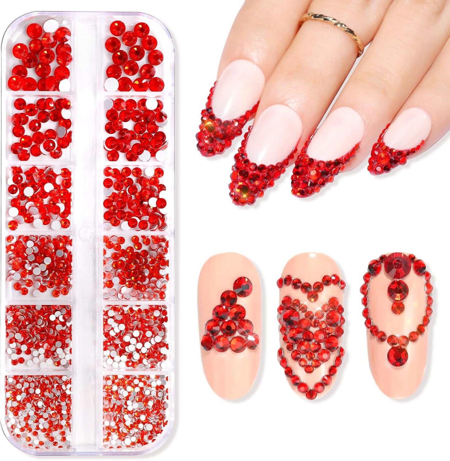 Makartt Red Nail Rhinestones Flatback Rhinestones Multi-Size Round Crystal Glass Nail Charms Diamonds Nail Jewels for DIY Crafts Makeup Nail Art Supplies Accessories Christmas Gift-Velvo Beauty