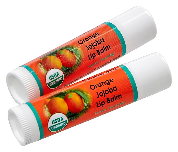 USDA Organic Orange Lip Balm 2 Pack - Over 70% Pure Organic Jojoba Oil, Organic Beeswax, Citrus Scent, Soothes and Softens Dry, Cracked, and Sensitive Lips, Natural Orange Scent No Taste 15 oz/4.6 g-Velvo Beauty