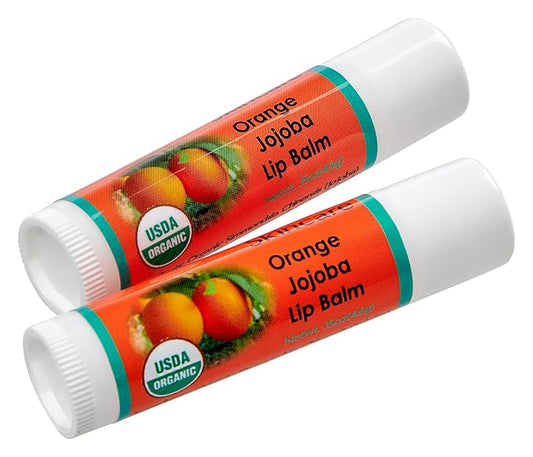 USDA Organic Orange Lip Balm 2 Pack - Over 70% Pure Organic Jojoba Oil, Organic Beeswax, Citrus Scent, Soothes and Softens Dry, Cracked, and Sensitive Lips, Natural Orange Scent No Taste 15 oz/4.6 g-Velvo Beauty